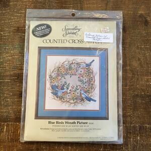 Counted Cross Stitch Kit Blue Birds Wreath Picture NIP Something Special